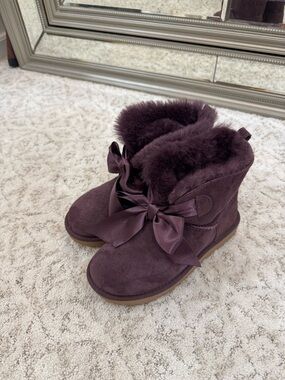 UGG Plum Faux Fur Bow Ankle Boots